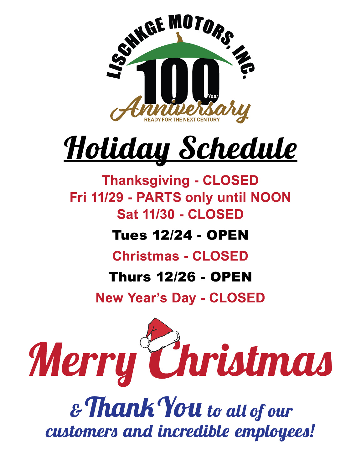 holiday hours